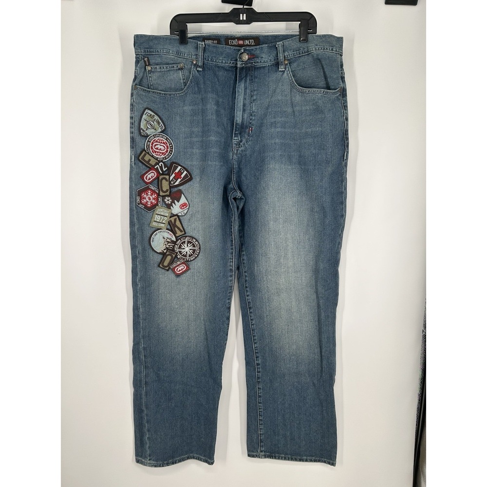 Ecko Unltd Vintage Y2K Embroidered Baggy Fit Jeans Grunge Graphic Size 40x32